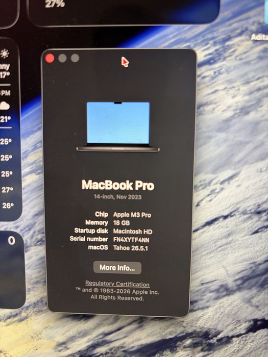 Apple Macbook Pro (M3 Pro) 14’’, 18GB Ram, 1T SSD, com Apple Car plus valido até Dezembro de 2026.