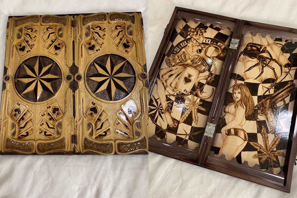 Шахи та нарди 3 в 1 із натурального дерева ігрові