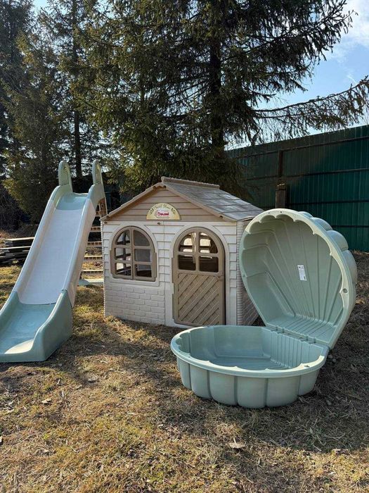 Набір для дітей будиночок гірка,пісочниця з накриттям,Будиночок,гірка