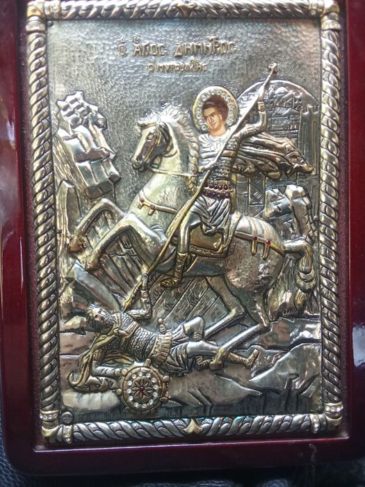 Икона Дмитрий Солоунский,серебро 999.