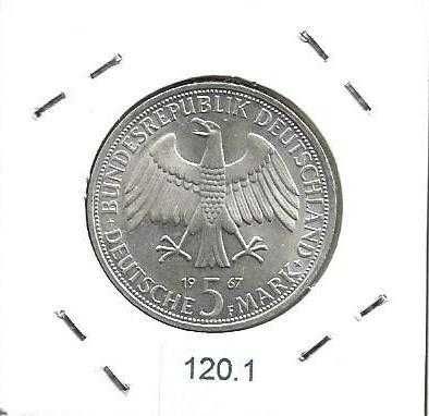 Alemanha - - - 5 Mark - 1967-F - von Humboldt - - - Moeda de Prata