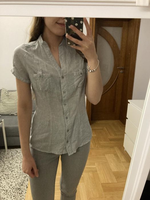 Bluzka koszula z krótkim rękawem w biało-szare paski Benfish Lady