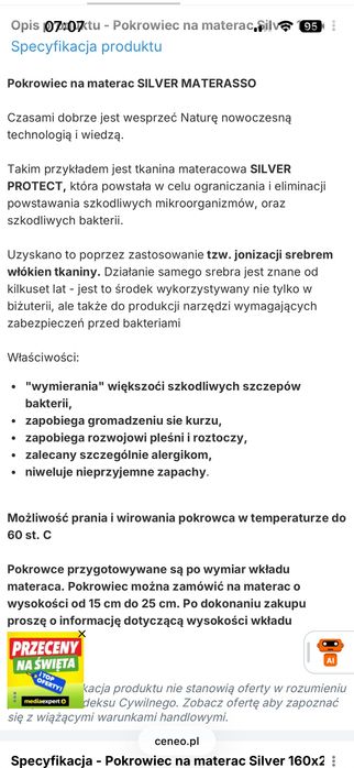 Pokrowiec na materac Silver 160/200 24 cm