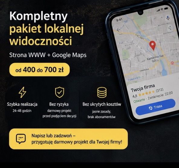 Nowoczesna strona WWW + Profil Google Maps dla Twojej firmy wraz z całą wizytowką dla lokalnych firm  | Szybko i Tanio