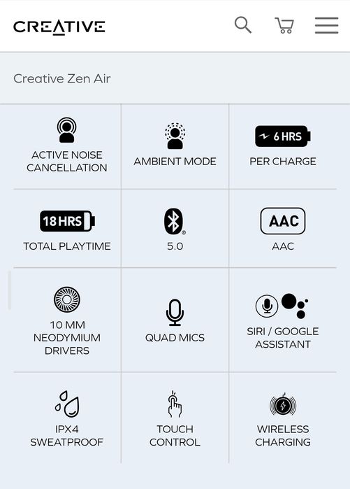 Auriculares Zen Air da Creative- NOVO