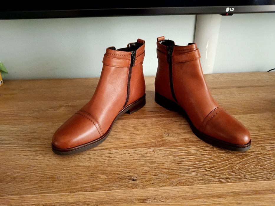 Nowe skórzane sztyblety, botki roz 38, 24.5 cm
