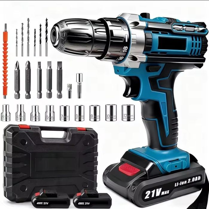 Aparafusadora c/ 2 Baterias, Mala e Acessórios