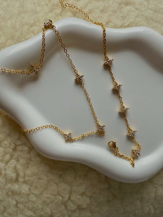 Naszyjnik i bransoletka z cyrkoniami ze stali nierdzewnej