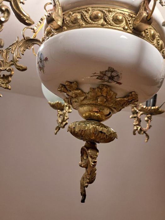 Żyrandol mosiężny 6 ramienny z ceramiką