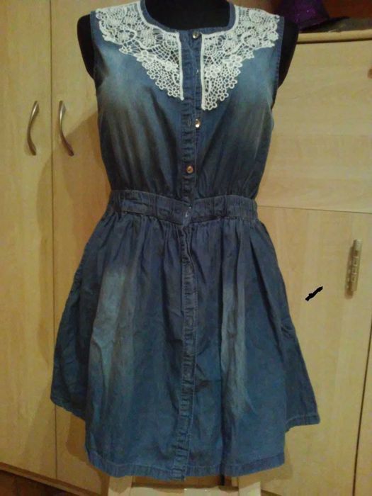 sukienka jeans z koronką YFK na 164-176 WYMIARY!