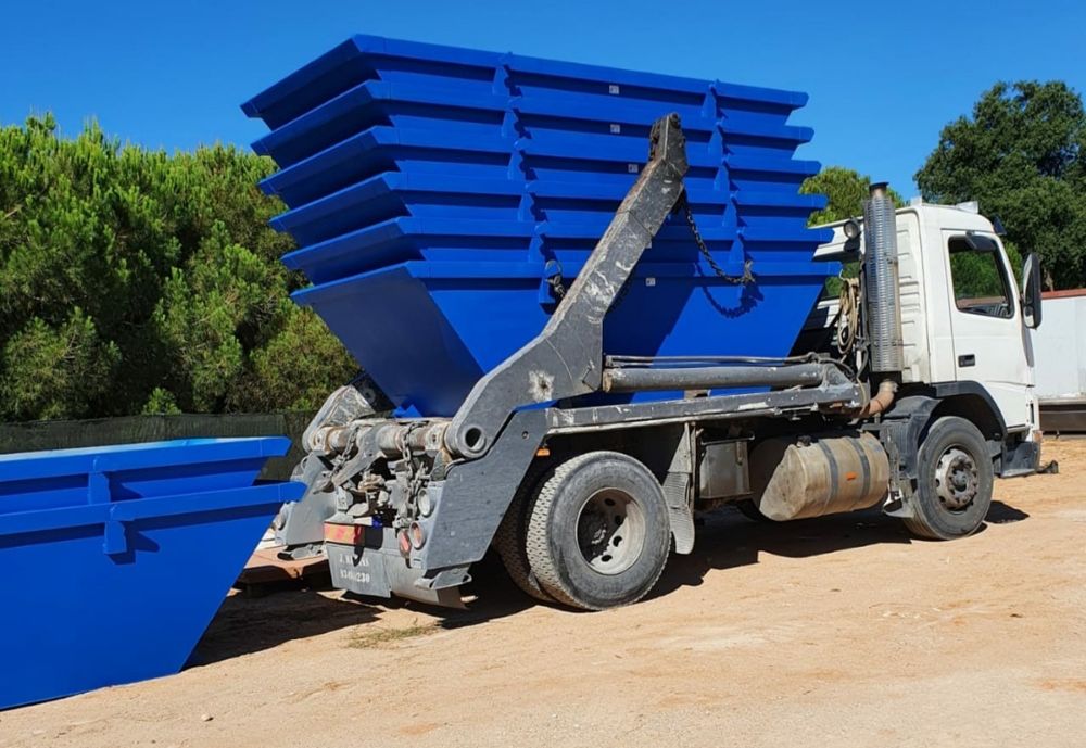 ALMEIRIM ALPIARÇA MUGE PAÇOS do NEGRO TAPADA CORTIÇÓIS e BENFICA do RIBATEJO: contentores p/ recolha e transporte de resíduos entulho de obras e lixo