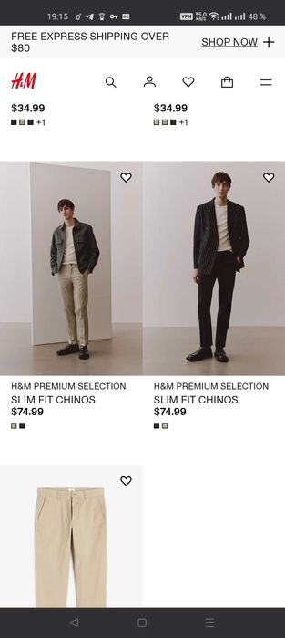 Джинсы (chino H&M Sweden w36 stretch navy.