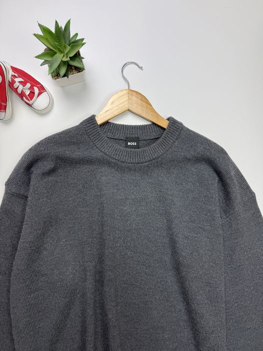 Свитер джемпер толстовка BOSS Hugo Boss Amador Mens Lambswool Crew Neck Sweater Gray Knit size M, L