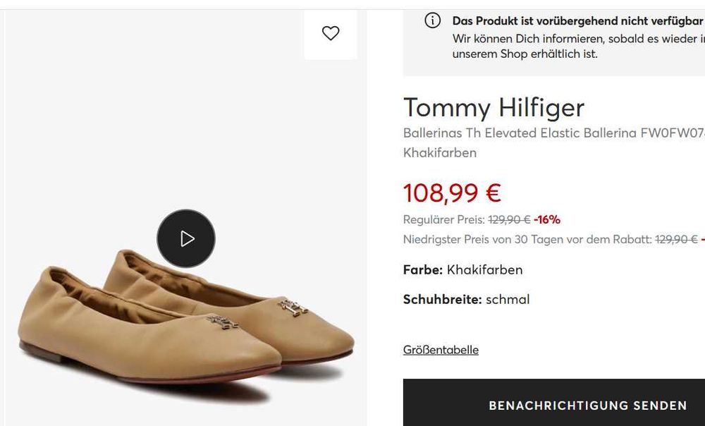 Жіночі туфлі балетки Tommy Hilfiger ELASTIC BALLERINA, 39р.