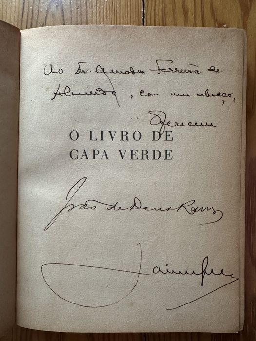 O livro da capa verde - autografado com dedicatoria do proprio Joao de Deus Ramos