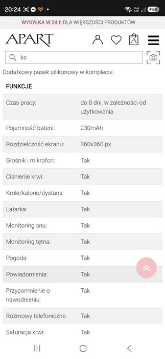 Nowy Elixa Smartwatch Apart