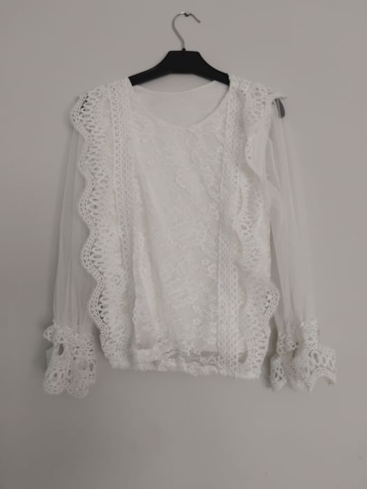 Piękna biała koronkowa elegancka bluzka koronką 146 152 lat 12