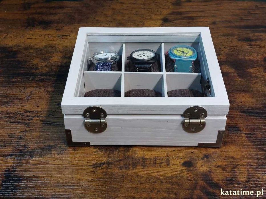 SKRZYNECZKA kasetka pudełko etui na 6 zegarków. DREWNIANA hand made