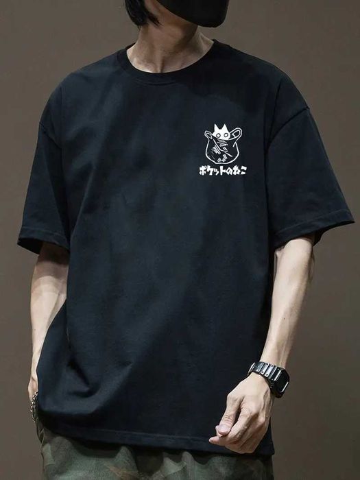 T-shirt Preta Confortável com Desenho de Gato, NOVO sem uso64730013948289121