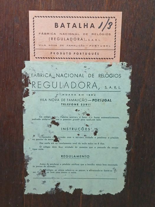 Relógio Antigo Reguladora Batalha 1/3 – Mecânico com Pêndulo