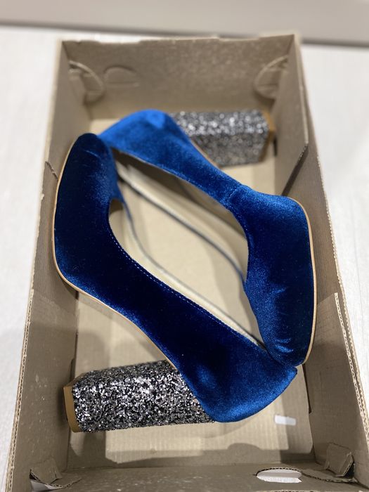 Туфлі сині з оксамиту