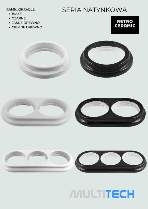 RETRO ramka podwójna NATYNK+adaptery do montażu Ciemne Drewno LOFT PRL