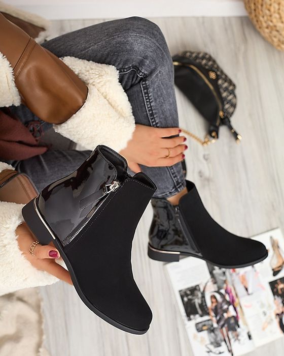 36 37 38 botki 39 40 41 połączone zamsz i skóra lakierowana suwak futr