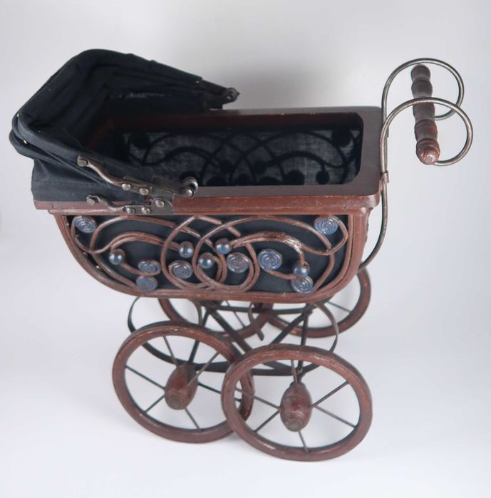Carrinho/buggy de bonecas vintage, madeira/metal