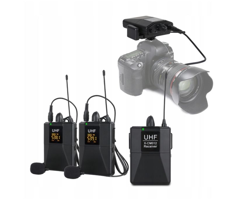 Mikrofony XTUGA X-CM012 odbiornik i 2 nadajniki. Mikroport krawatowy.