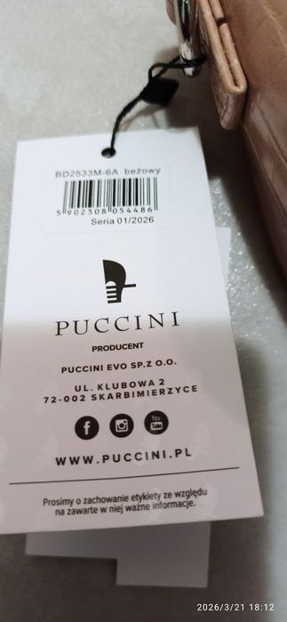 Piękna beżowa trójkątna nowa torebka Puccini