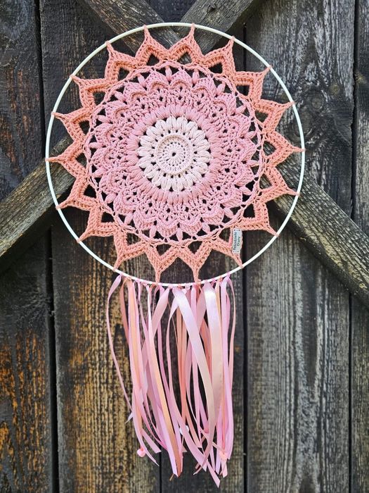 Łapacz Snów,Mandala,  pamiątka, prezent, I Komunia, chrzest, różowy