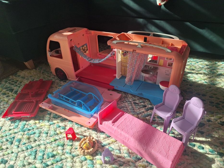 Kamper dla lalek Barbie duży rozkładany uszkodzony