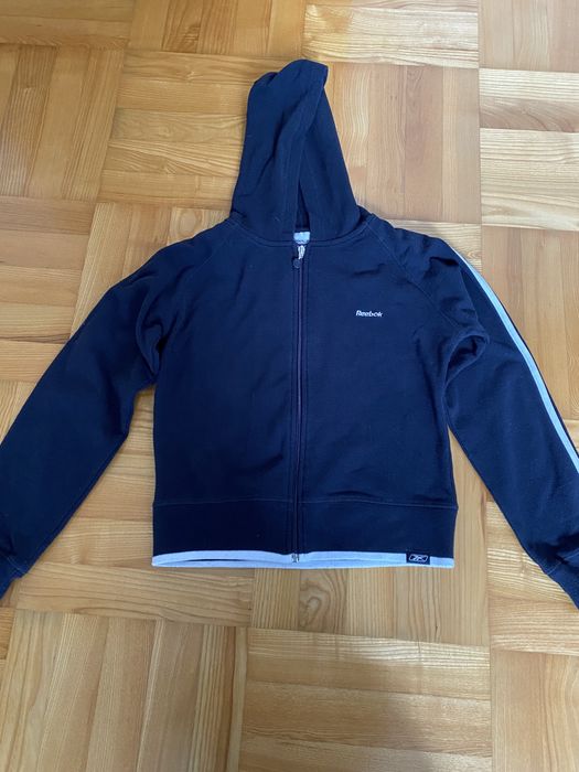 Bluza na długi rękaw z kapturem rozpinana zasuwana z lampasami Reebok