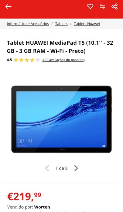 Tablet Huawei Matepad T5 3/32 = NOVO,caixa,película ecrã,220€ Worten
