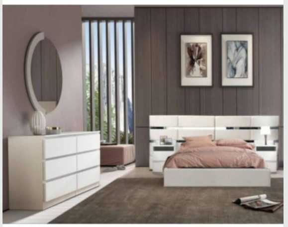 Cama de Casal Estofada Márcia (Cabeceira Longa) - Direto do fabricante de Paços de Ferreira