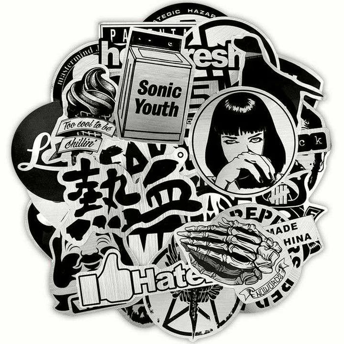 Наклейки стикеры меалические логотипы фигуры людей животных скейт шлем