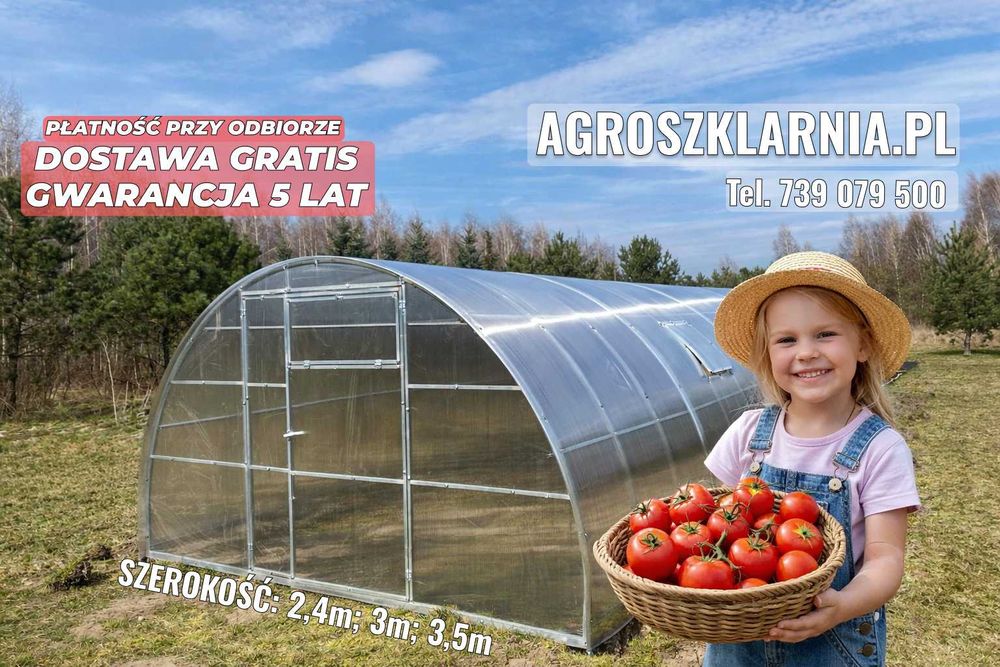 Szklarnia z poliwęglanu 4/6mm 2,4x4m,3x4m,3x8m ocynk, dostawa gratis