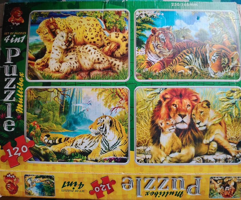 Пазли на 120 штук, дика природа, леви , тигри