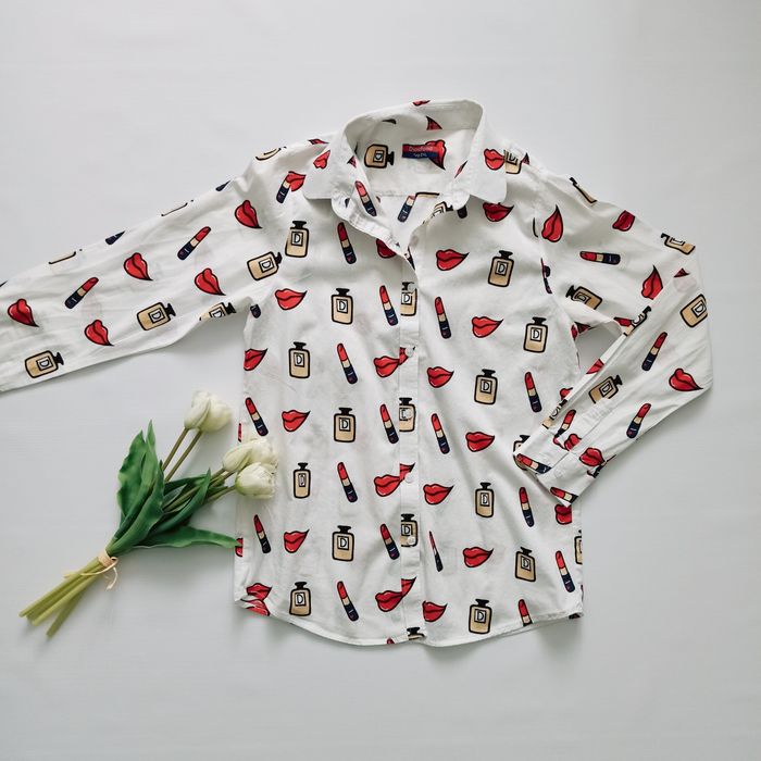 Elegancka taliowana koszula we wzory S/M do biura bawełna print