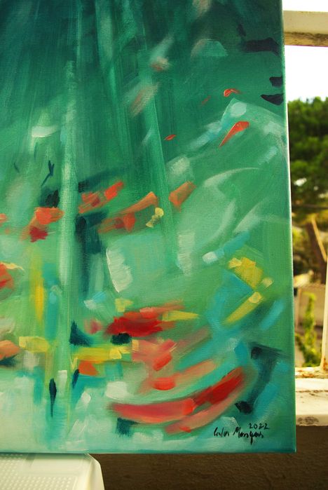 Pintura. Paisagem submarina. Acrílico sobre tela