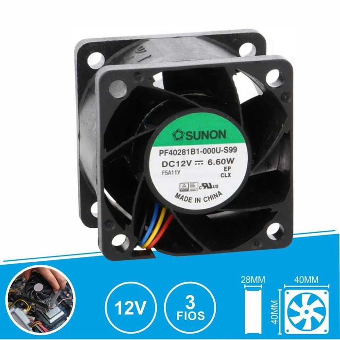 Ventoinha SUNON PF40281B4-Q06U-S99 – 12V DC, 40x40x28mm, 1.73W – Nova