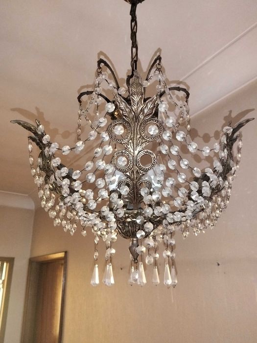 Lustre Antigo em Latão e Cristal Estilo Império