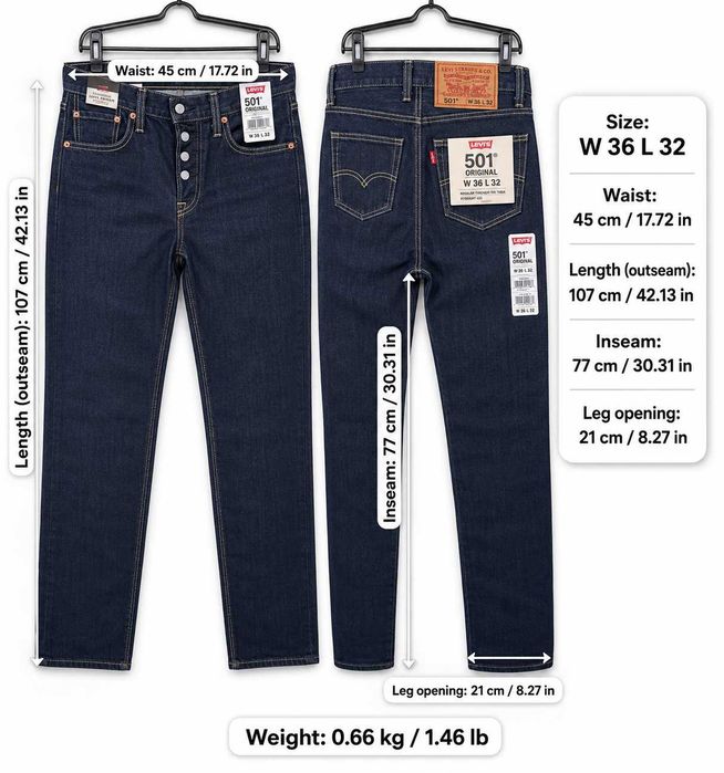 Мужские джинсы Levi's 501 Original — Новые — 100% Хлопок — W36 L32