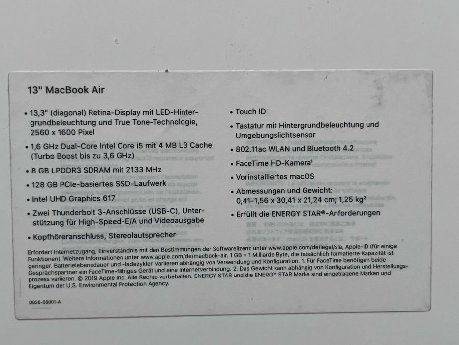 MacBook Air 13” (model A1932) w kolorze Space Gray