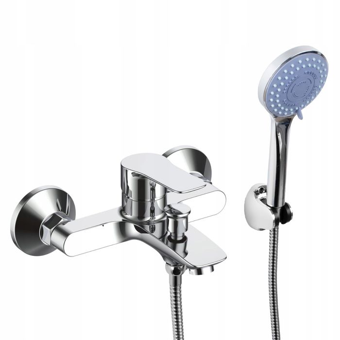 Bateria Wannowa Prysznicowa Ścienna Kran Do Wanny Wąż Słuchawka Chrom