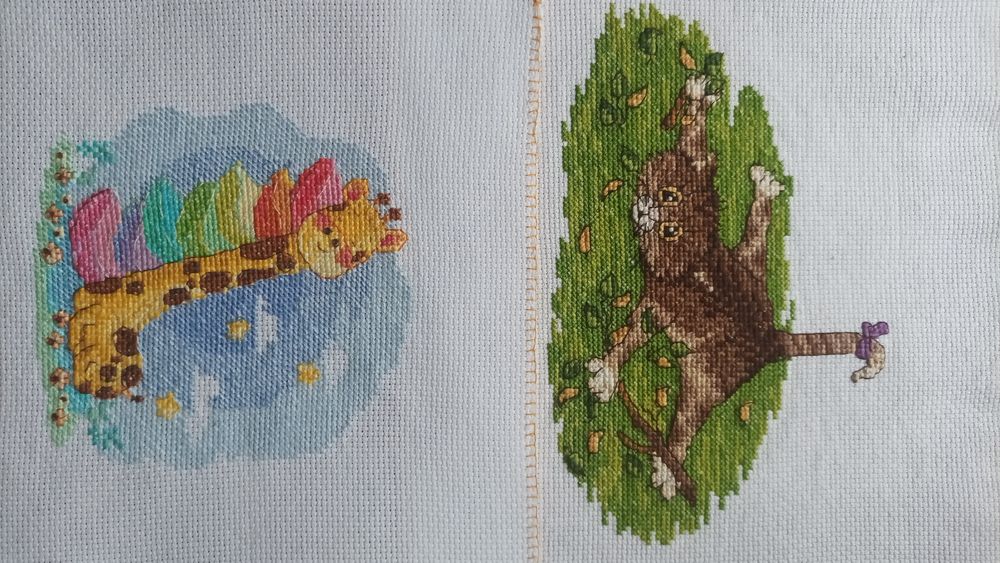 Вишиті картини Кошеня та Жирафа