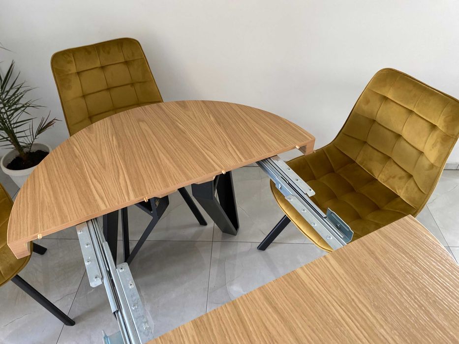 Stół Dębowy Okrągły / LOFT 10 / Rozkładany Do 4M! Krzesło Tapicerowane