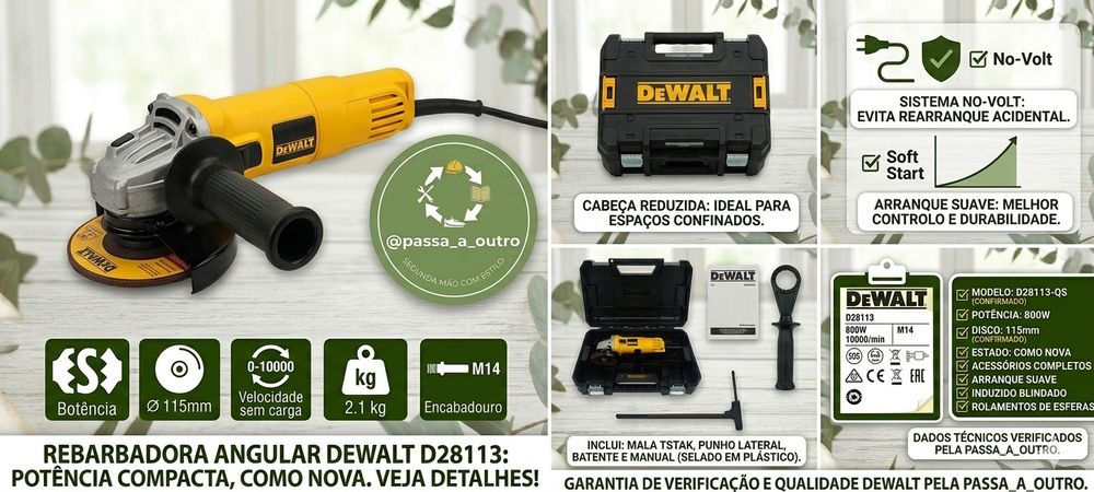 Rebarbadora Angular DeWalt 800W (Disco 115mm) Compacta – Nova em caixa