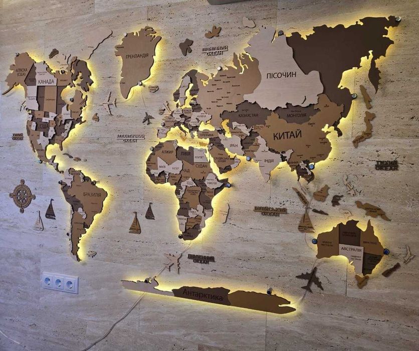 Мапа світу багатошарова з підсвіткою Карта мира с подсветкой декор