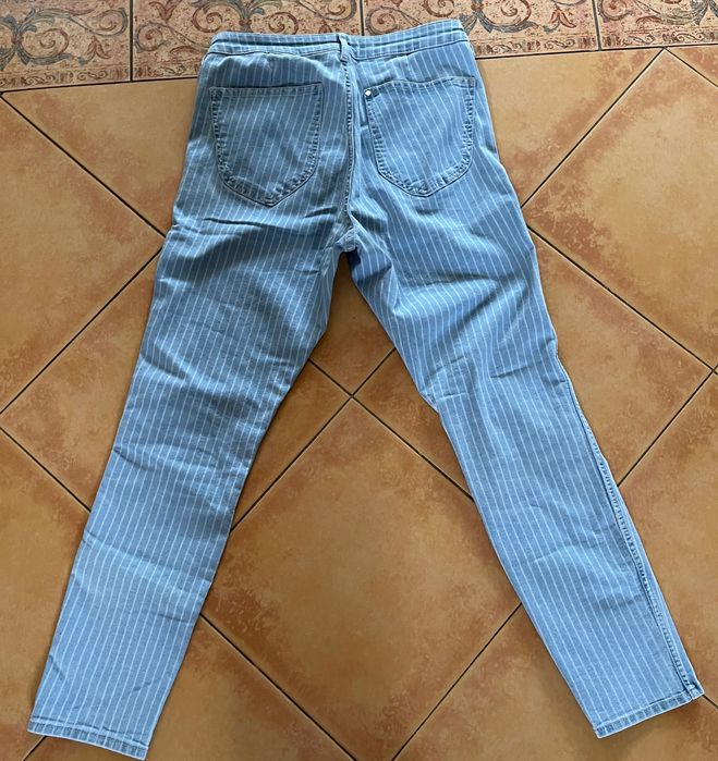DENIM jeansy w paski błękitne M